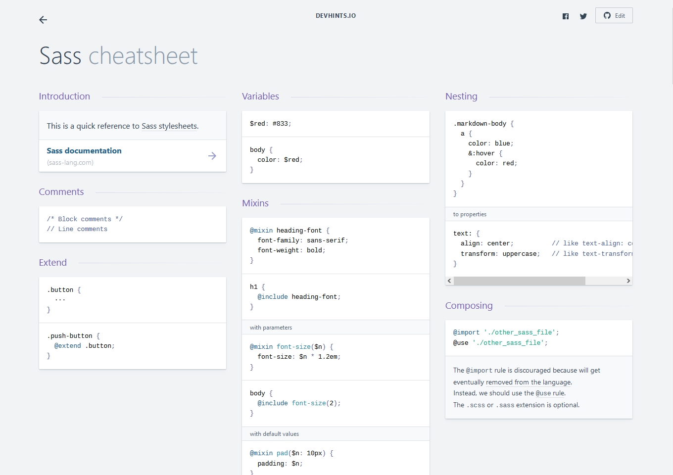 Sass cheatsheet（サスチートシート）