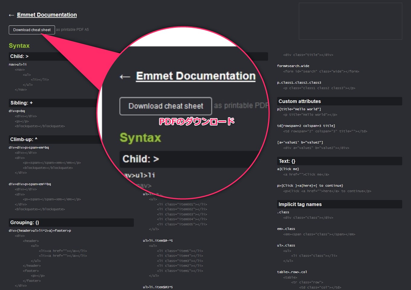 Emmet Cheat Sheet（エメットチートシート）PDFダウンロード